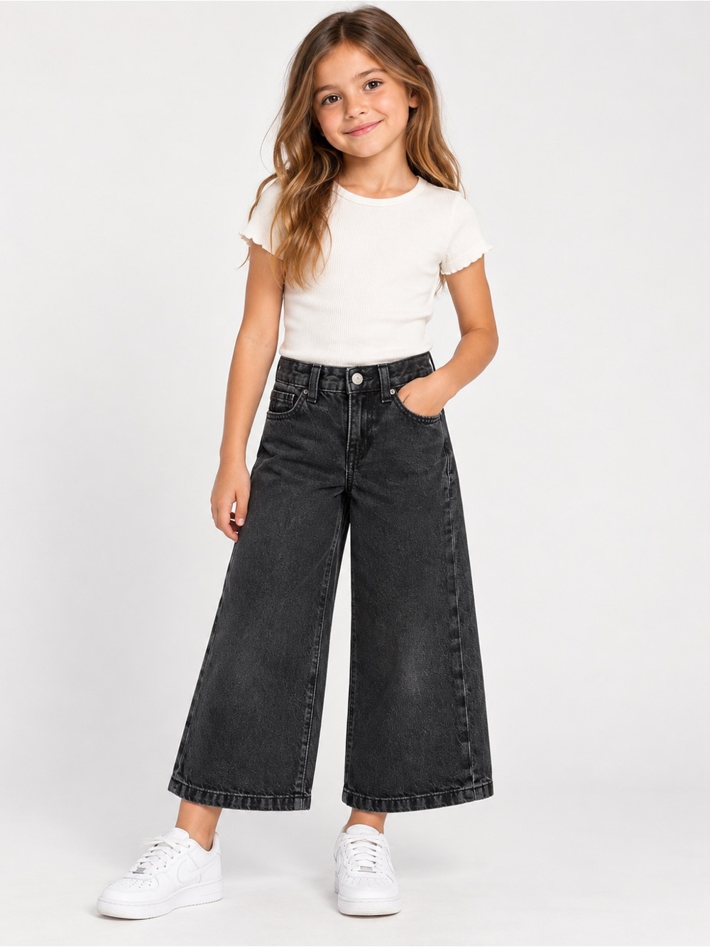 GAP Kids Girls Size 7 High Rise Wide Leg Black Jeans